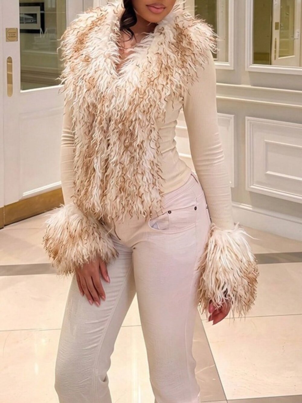 Apricot & Tan Casual Women's Faux Fur Shacket